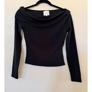 New Reformation Elio One Shoulder Top Knit Organic Stretch In Black Size S